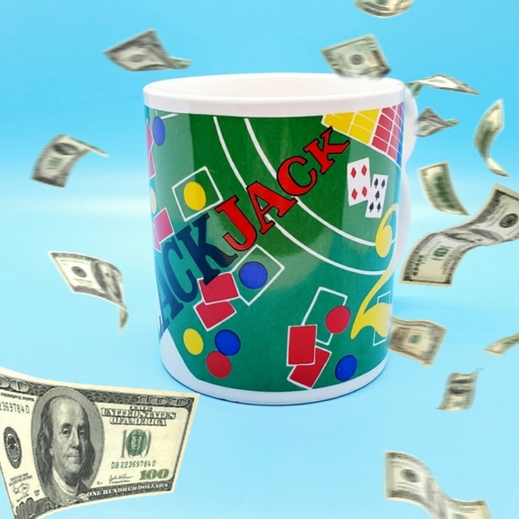 Black Jack die in handle beverage coffee mug Vegas casino gambling cards Poker - Picture 3 of 7